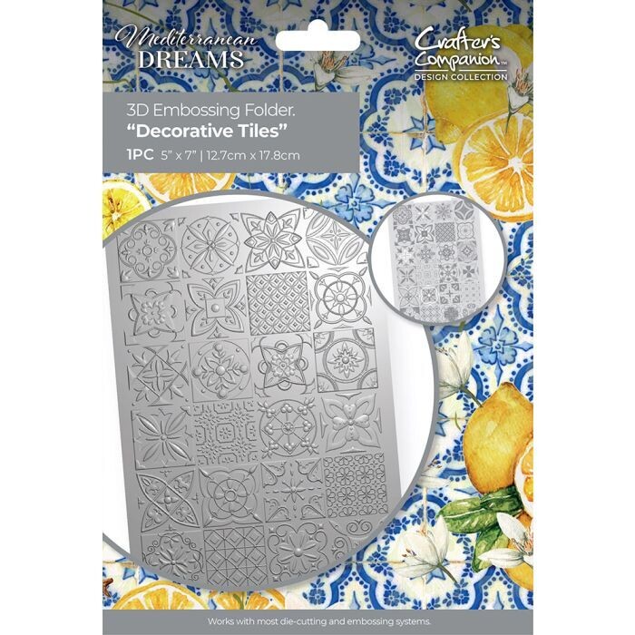 Crafter&#39;s Companion Mediterranean Dreams 3D Embossing Folder DECORATIVE TILES