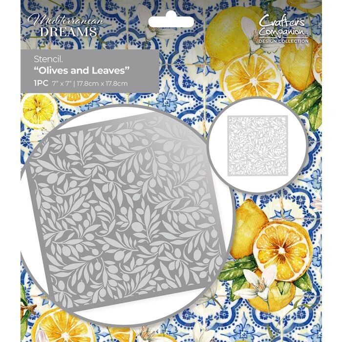 Crafter&#39;s Companion Mediterranean Dreams 7&quot; x 7&quot; Stencil OLIVES &amp; LEAVES