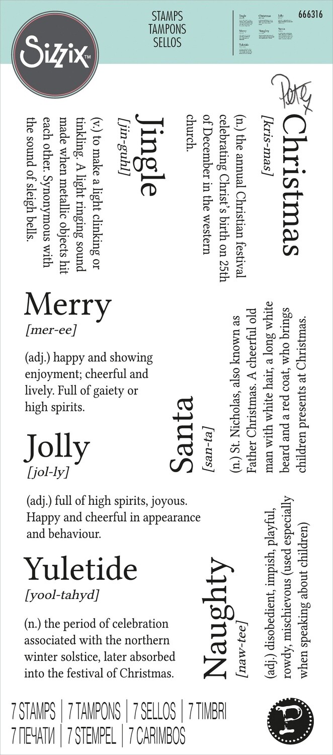 Sizzix Clear Stamps 666316 FESTIVE DICTIONARY DEFINITIONS