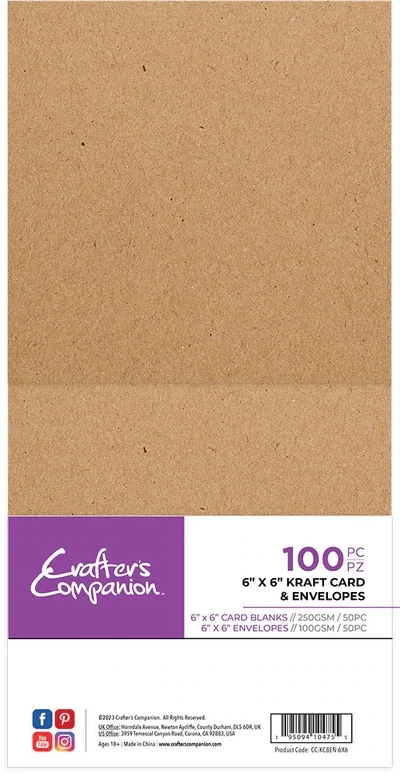 Crafters Companion Card &amp; Envelopes x100 (50 of each) 6&quot; x 6&quot; KRAFT