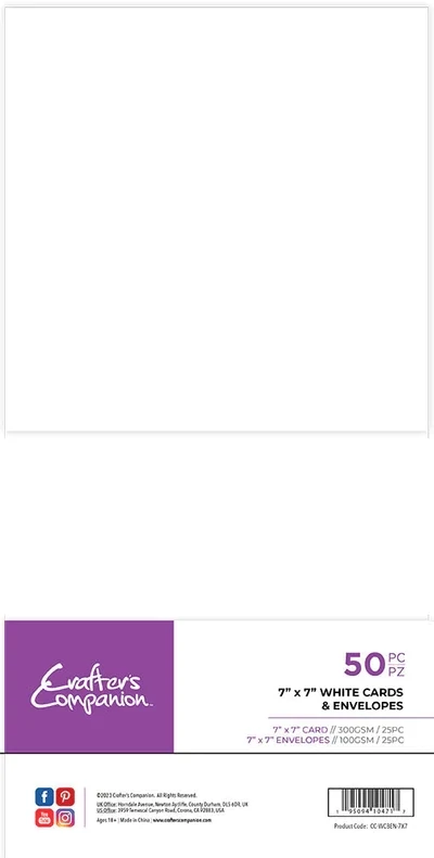 Crafters Companion Card &amp; Envelopes x50 (25 of each) 7&quot; x 7&quot; WHITE