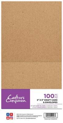 Crafters Companion Card &amp; Envelopes x100 (50 of each) 5&quot; x 5&quot; KRAFT