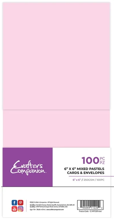 Crafters Companion Card &amp; Envelopes x100 (50 of each) 6&quot; x 6&quot; MIXED PASTELS