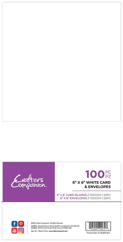 Crafters Companion Card &amp; Envelopes x100 (50 of each) 6&quot; x 6&quot; WHITE