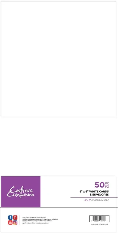 Crafters Companion Card &amp; Envelopes x50 (25 of each) 8&quot; x 8&quot; WHITE