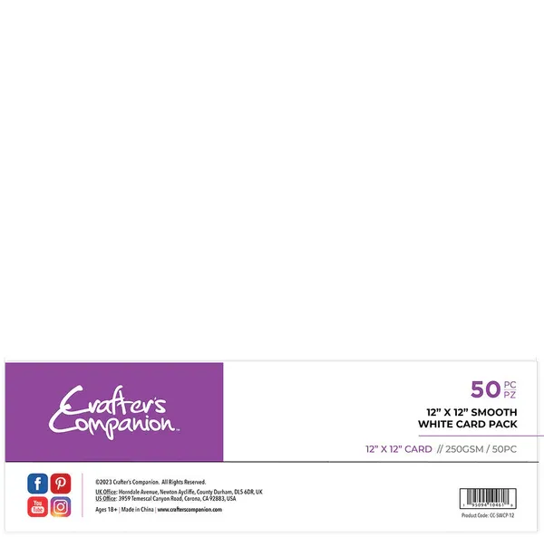 Crafters Companion 12&quot;x12&quot; SMOOTH WHITE 250gsm Cardstock x 50 Sheets