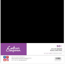 Crafters Companion 12&quot;x12&quot; SMOOTH BLACK 250gsm Cardstock x50 Sheets