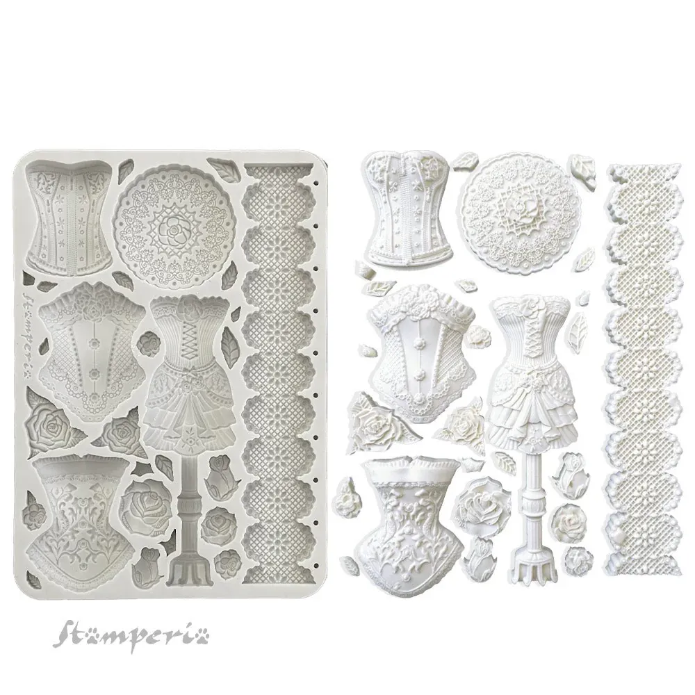Stamperia Silicone Mould A5 Old Lace MANNEQUINS &amp; CORSETS