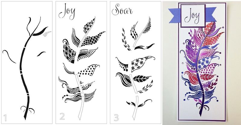 The Crafters Workshop Layered 3 Part Stencil JOY FEATHER