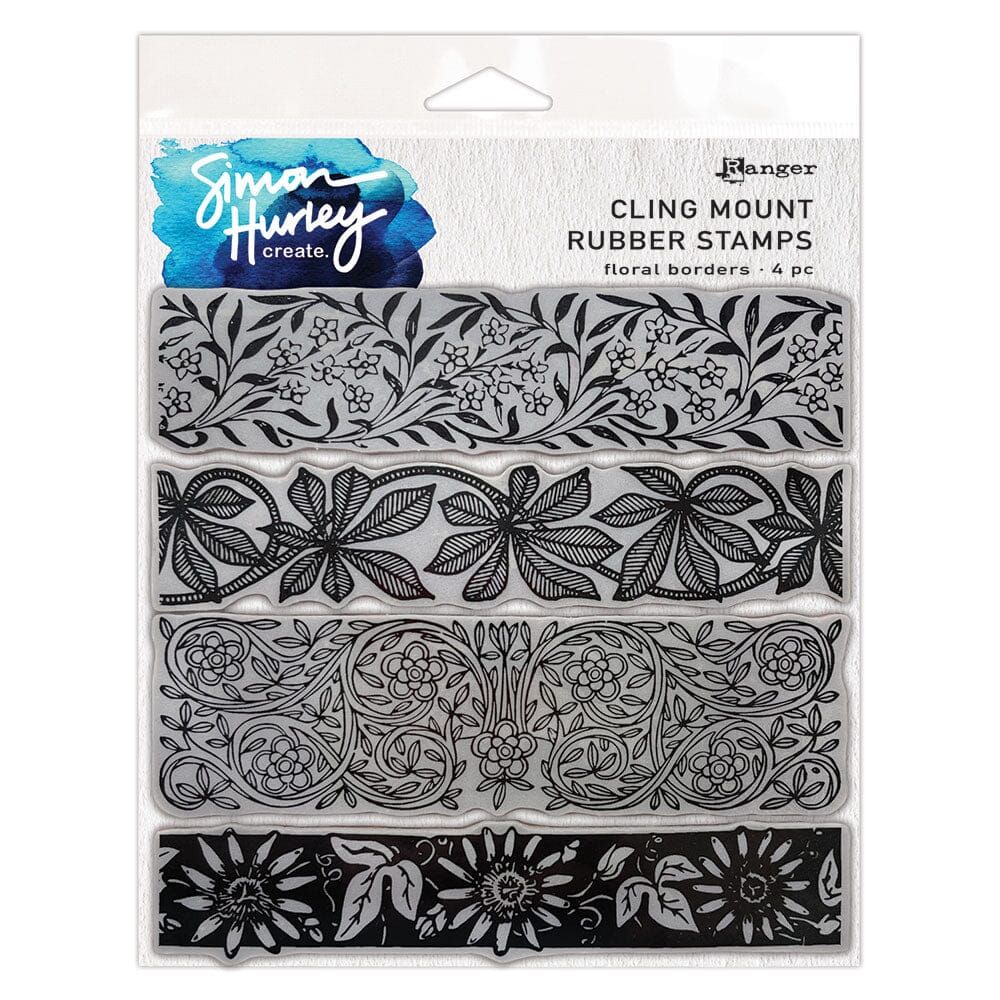 Ranger Simon Hurley Rubber Stamp Set FLORAL BORDERS