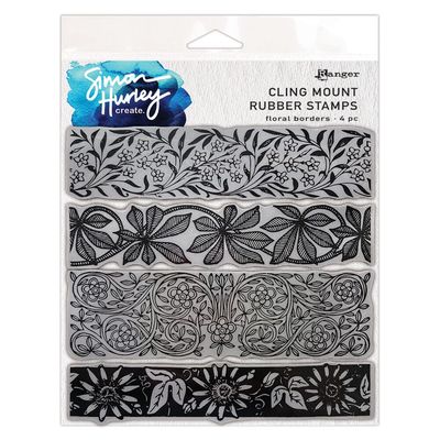 Ranger Simon Hurley Rubber Stamp Set FLORAL BORDERS
