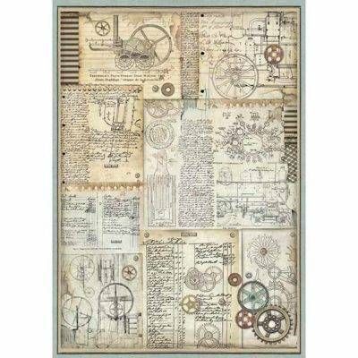 Stamperia A3 Rice Paper Voyages Fantastiques GEARS