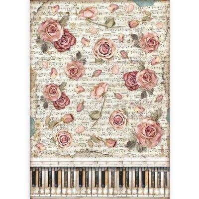 Stamperia A3 Rice Paper Passion ROSES &amp; PIANO