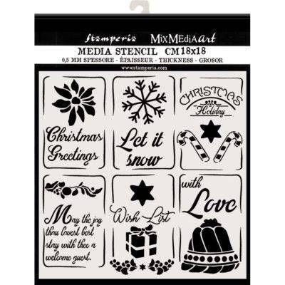 Stamperia Media Stencil 18x18 CHRISTMAS TAGS