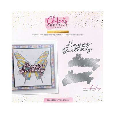 Chloes Creative Die &amp; Stamp Set – Filigree Happy Birthday