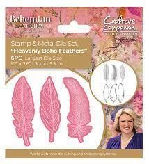 Crafter&#39;s Companion Bohemian Collection Stamp &amp; Die Set HEAVENLY BOHO FEATHERS