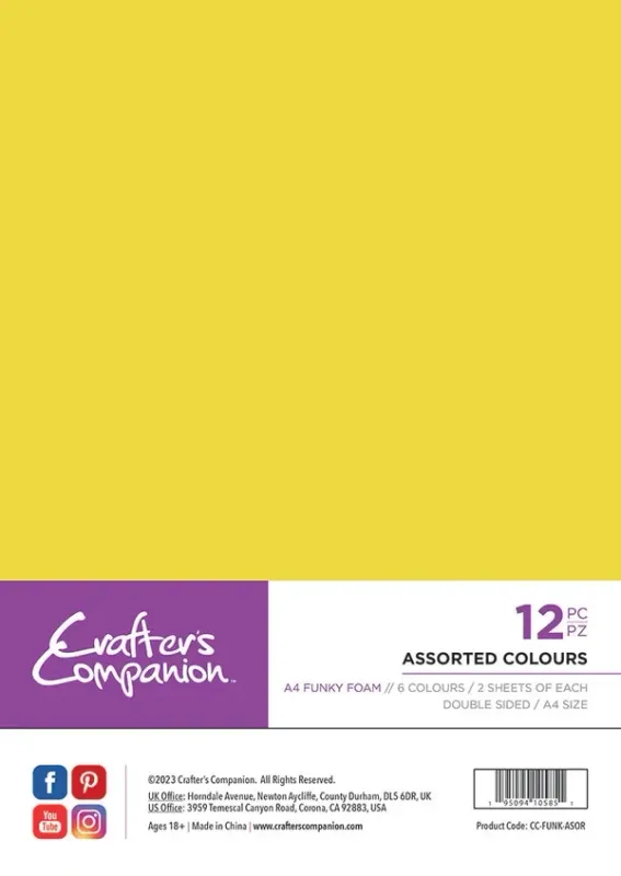 Crafters Companion A4 FUNKY FOAM Assorted Colours x 12 Sheets
