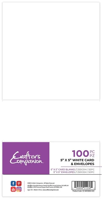 Crafters Companion Card &amp; Envelopes x100 (50 of each) 5" x 5" WHITE