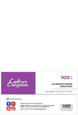 Crafters Companion A4 250gsm Smooth White Card Pack x 100 Sheets
