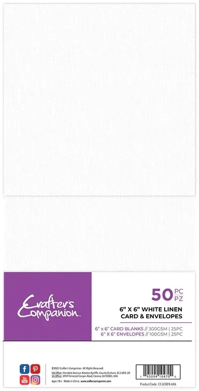 Crafters Companion Card &amp; Envelopes x100 (50 of each) 6" x 6" WHITE LINEN