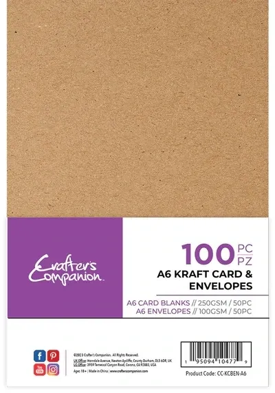 Crafters Companion Card &amp; Envelopes x100 (50 of each) A6 KRAFT