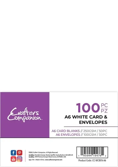 Crafters Companion Card &amp; Envelopes x100 (50 of each) A6 WHITE