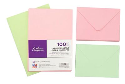 Crafters Companion Card &amp; Envelopes x100 (50 of each) A6 MIXED PASTELS
