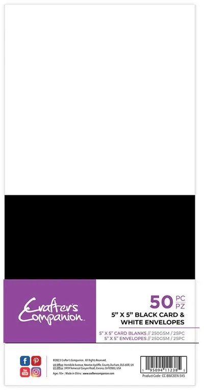 Crafters Companion Card &amp; Envelopes x100 (50 of each) 5" x 5" BLACK