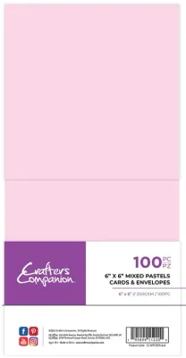 Crafters Companion Card &amp; Envelopes x100 (50 of each) 6" x 6" MIXED PASTELS