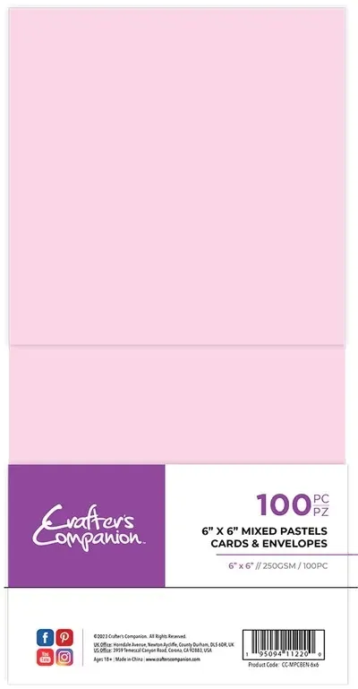 Crafters Companion Card &amp; Envelopes x100 (50 of each) 6" x 6" MIXED PASTELS