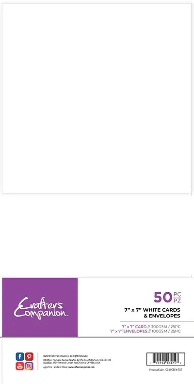 Crafters Companion Card &amp; Envelopes x50 (25 of each) 7" x 7" WHITE