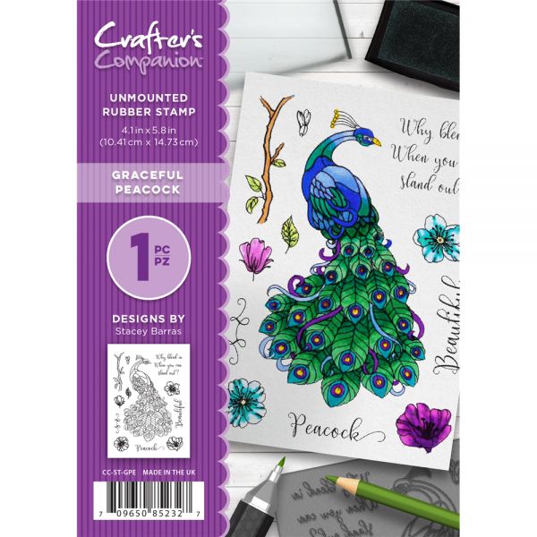 Crafters Companion Stamps A6 Textures -  GRACEFUL PEACOCK