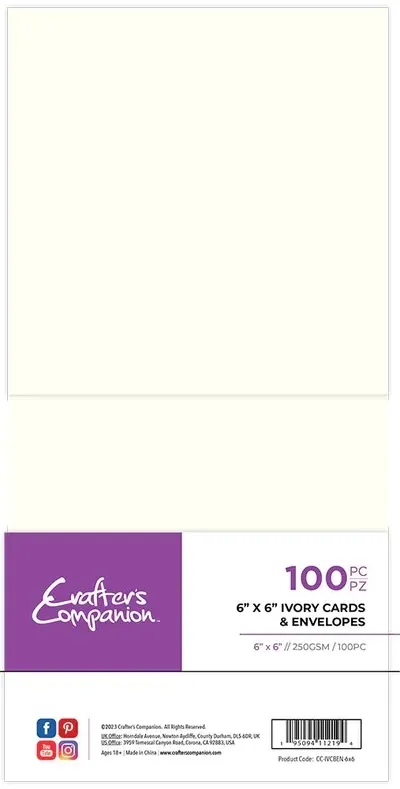 Crafters Companion Card &amp; Envelopes x100 (50 of each) 6" x 6" IVORY