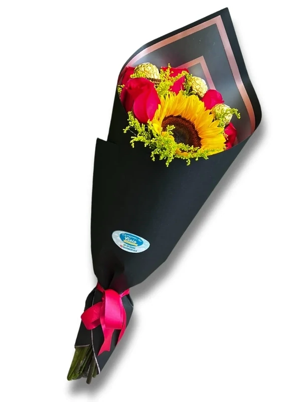 Ramo de Girasol y rosas | Arreglos Flores
