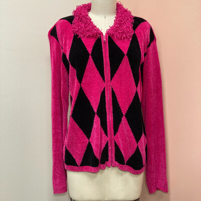 Pink & Black Chenille Argyle Sweater Pink & Black Chenille Argyle Sweater
