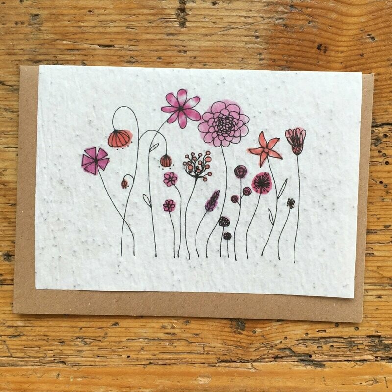 Carte à planter "fleurs roses"