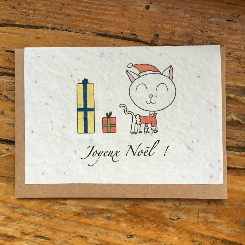 Carte à planter "joyeux Noël chat"