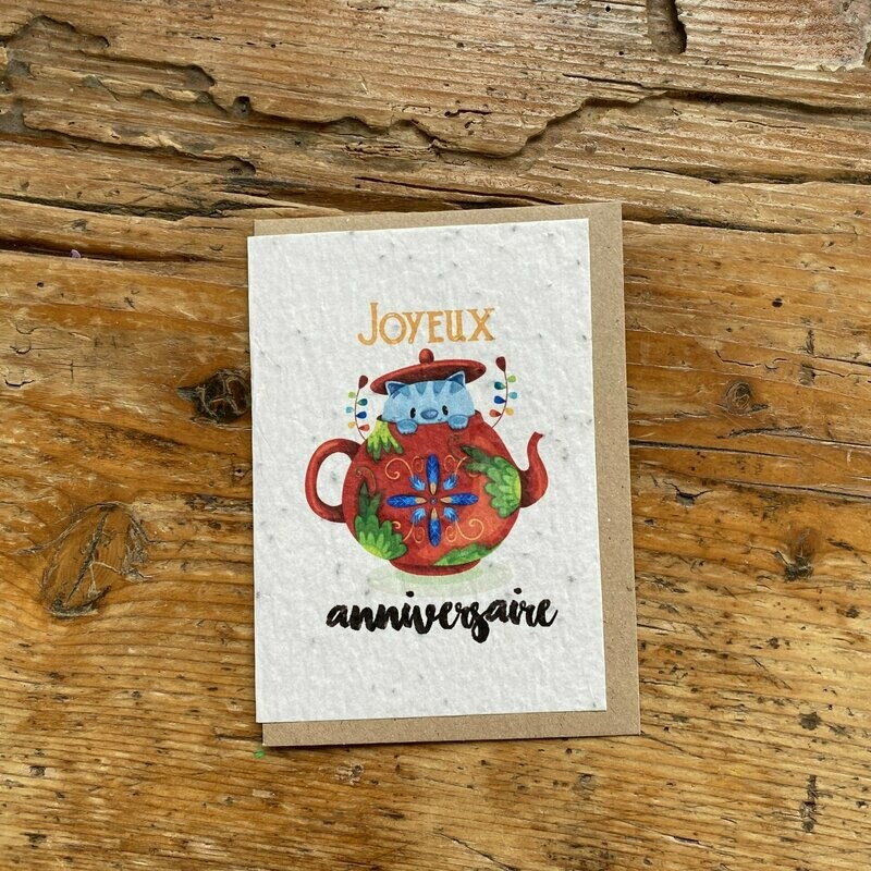 Carte à planter infusion "anniversaire chat"