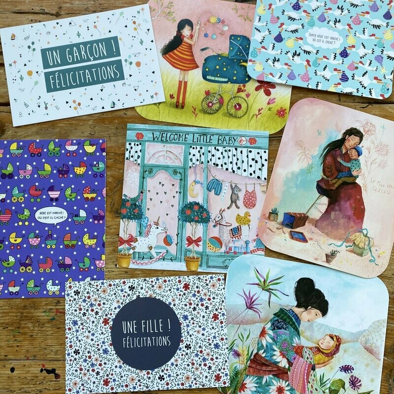 Lot de 5 cartes "naissance" surprise
