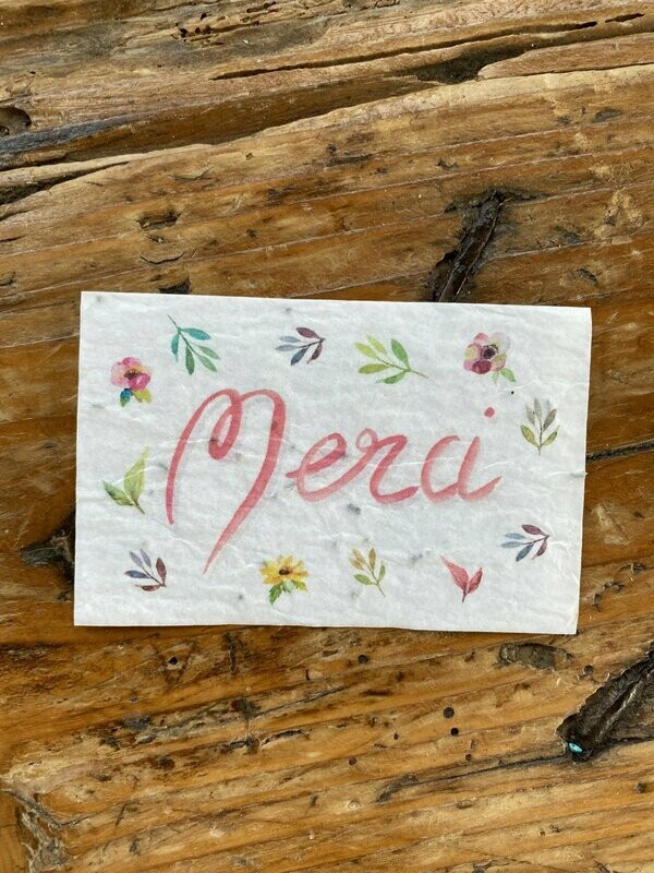 Mini carte à planter double "Merci" fleurs des champs"