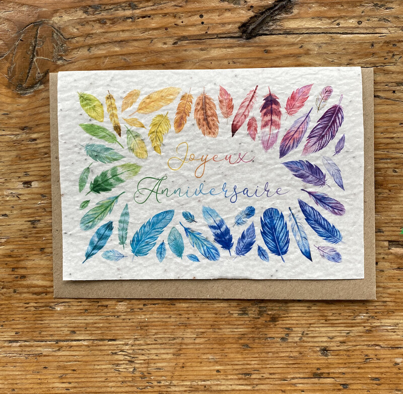 Carte à planter "Joyeux anniversaire plumes"