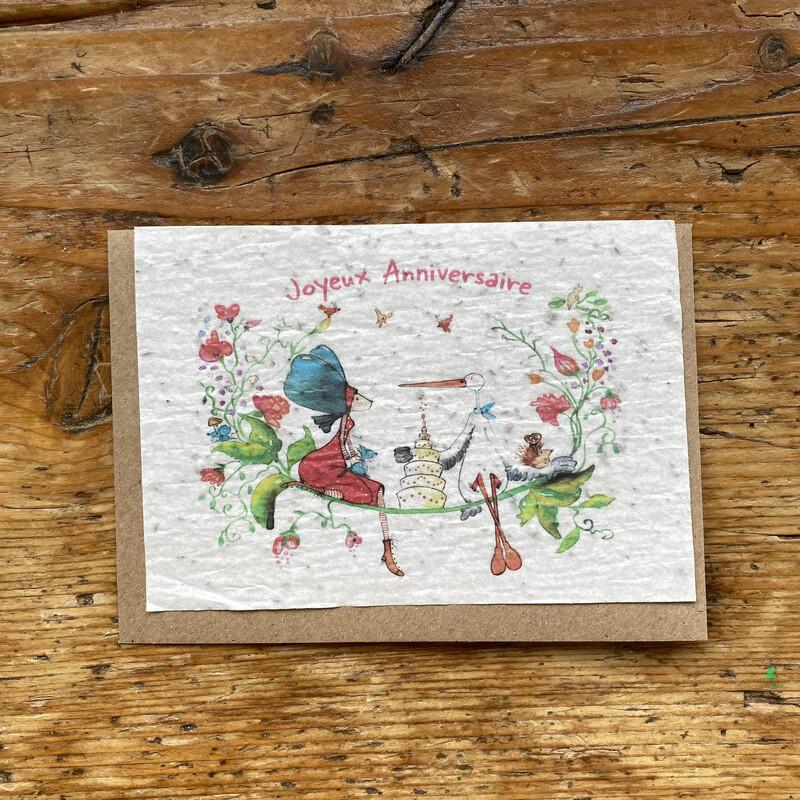 Carte à planter "anniversaire cigogne"