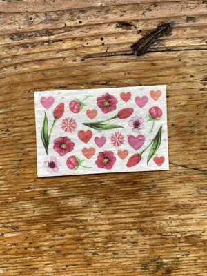Mini carte à planter double "coeurs " fleurs des champs