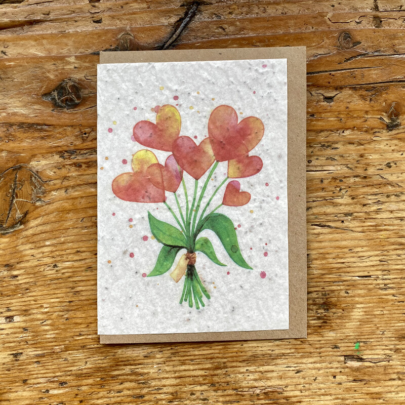 Carte à planter "Bouquet de coeurs"