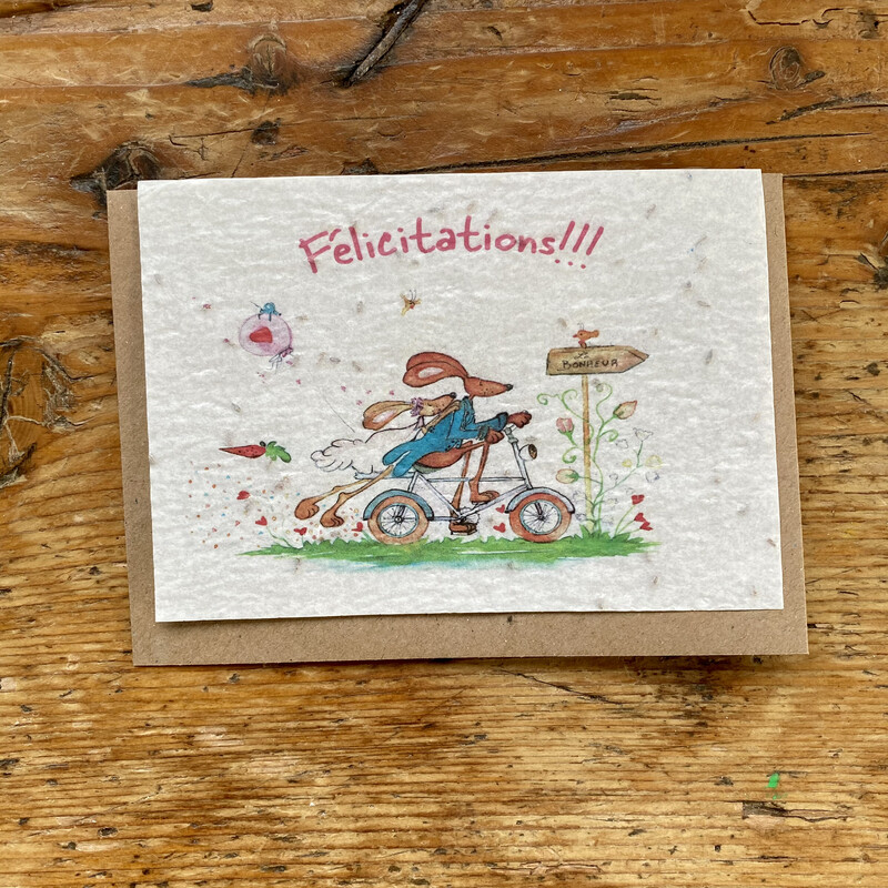Carte à planter "félicitations lapins"
