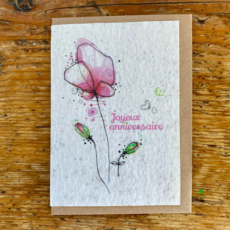 Carte à planter "Anniversaire fleur coquelicot  "