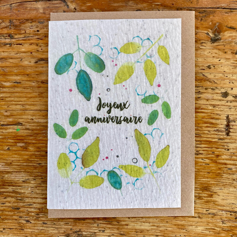 Carte à planter "anniversaire feuilles (menthe) "