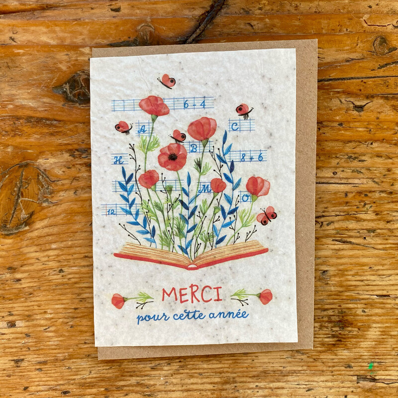 Carte à planter "Merci livre"
