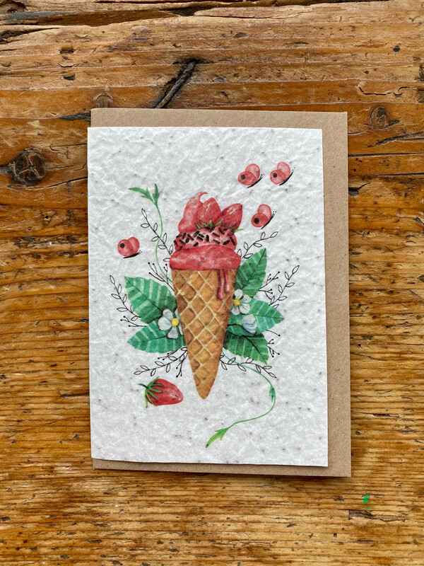 Carte à planter "Glace à la fraise 🍓"