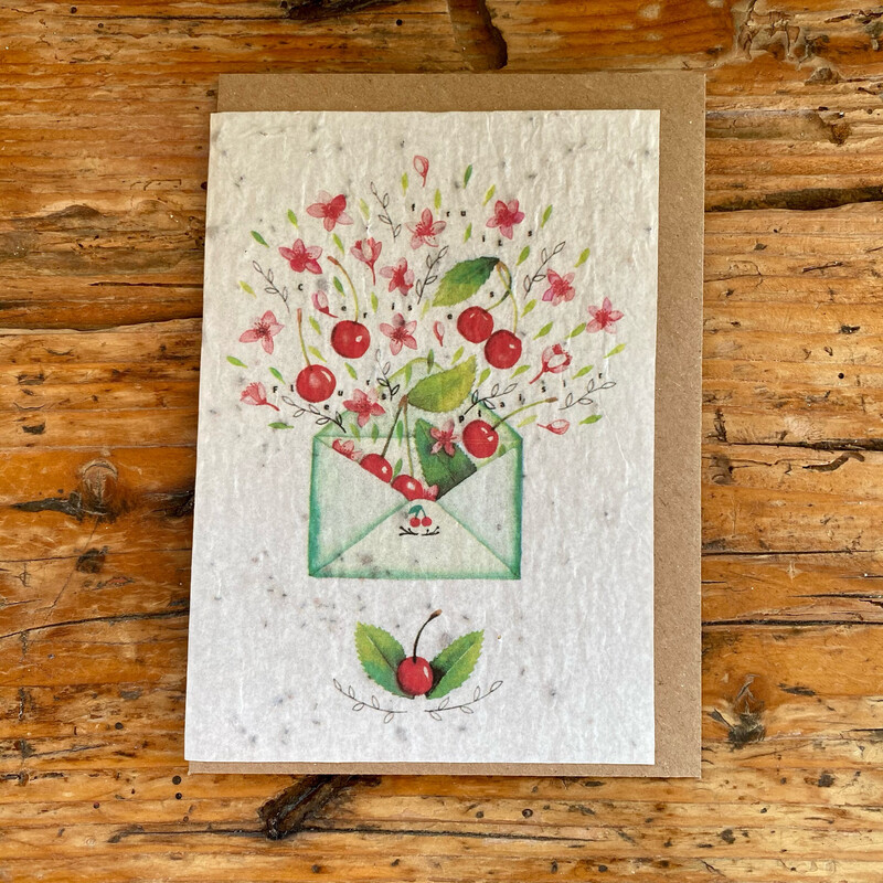 Carte à planter "Enveloppe cerise ? " (notice en anglais)